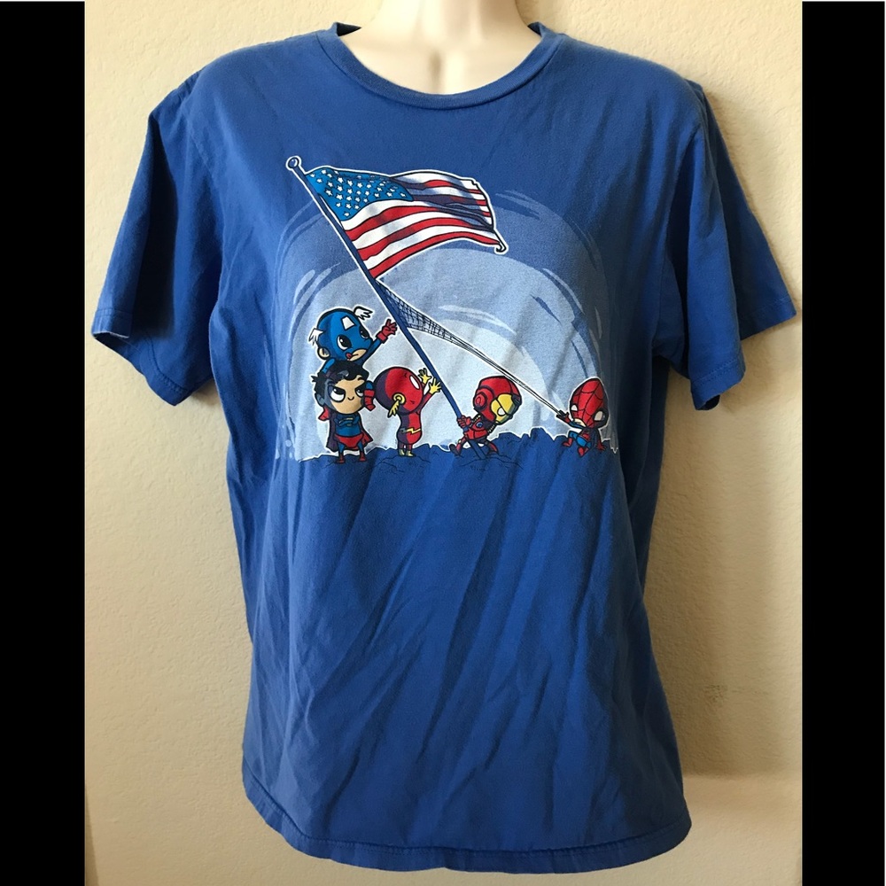Raising the flag Blue Super Hero Graphic Tee Top